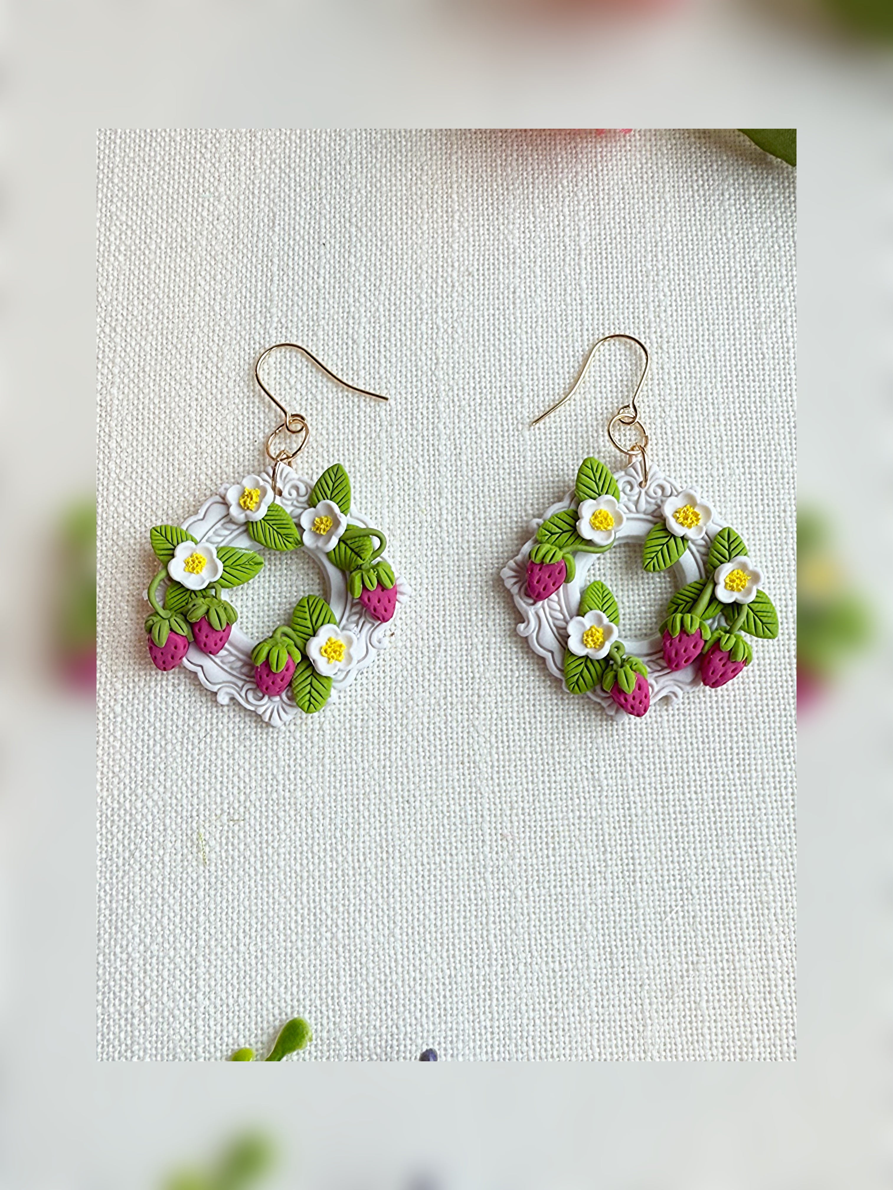 🍓 Strawberry Bloom Wreath Earrings - Made To Order