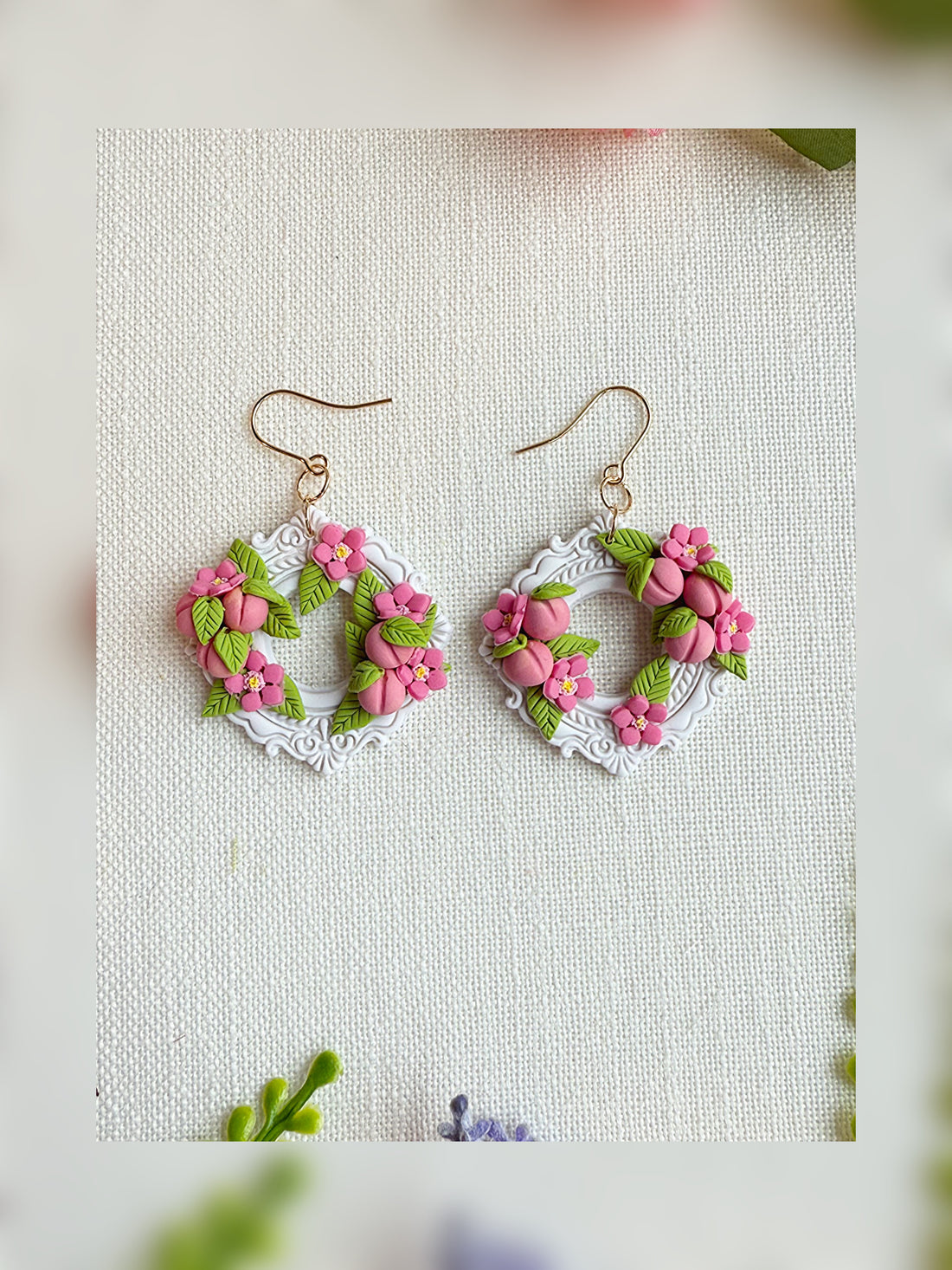🍑 Peach Blossom Wreath Earrings - Made To Order