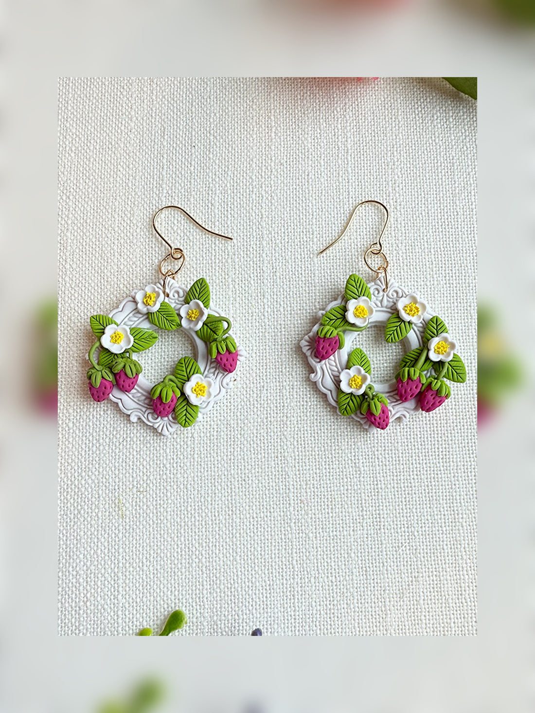 🍓 Strawberry Bloom Wreath Earrings - Made To Order